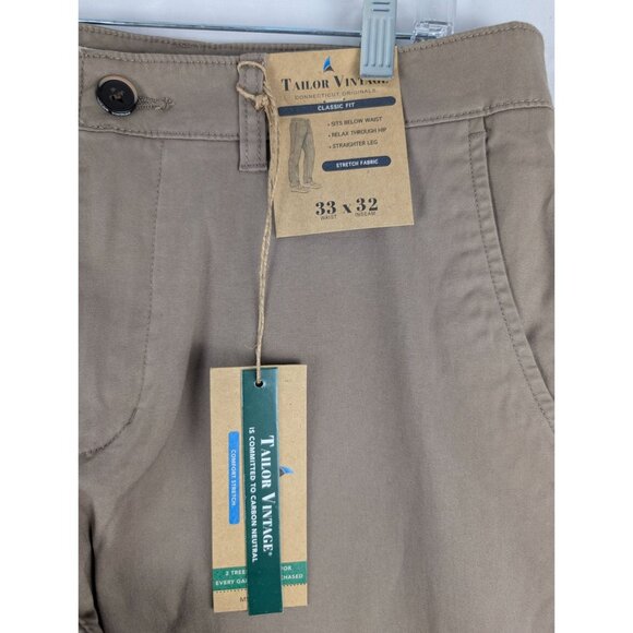 Tailor Vintage Pants Mens 33x32 Khaki Classic Fit Stretch Straight Leg - Picture 2 of 7